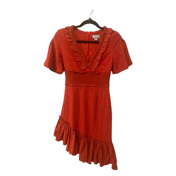 FINDERS KEEPERS Red Memento Ruffle Midi Dress with V Neck, size Small - Picture 2 of 11